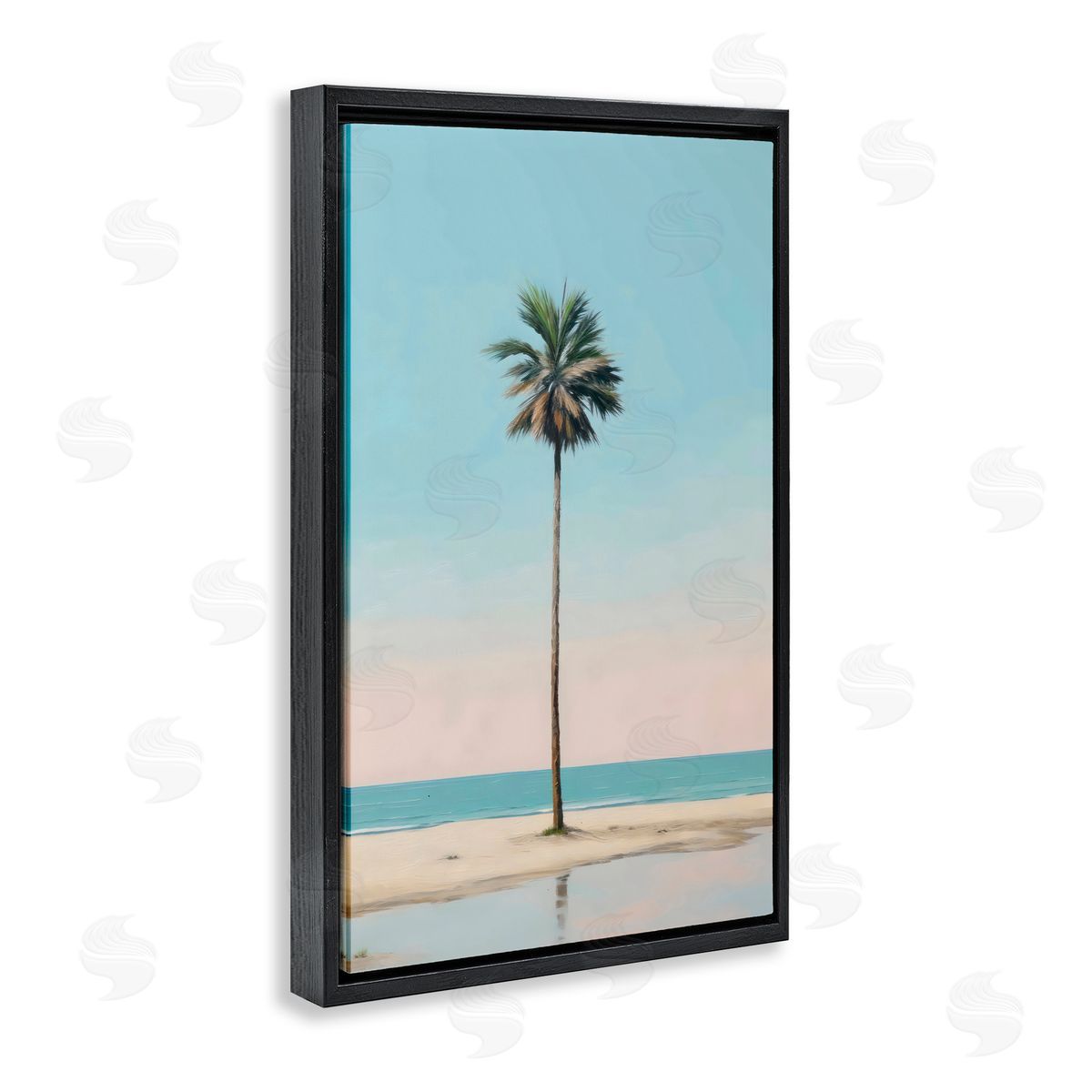 LSR Design Studio High Tide Lone Palm Black Floating Frame Canvas Wall Art Print