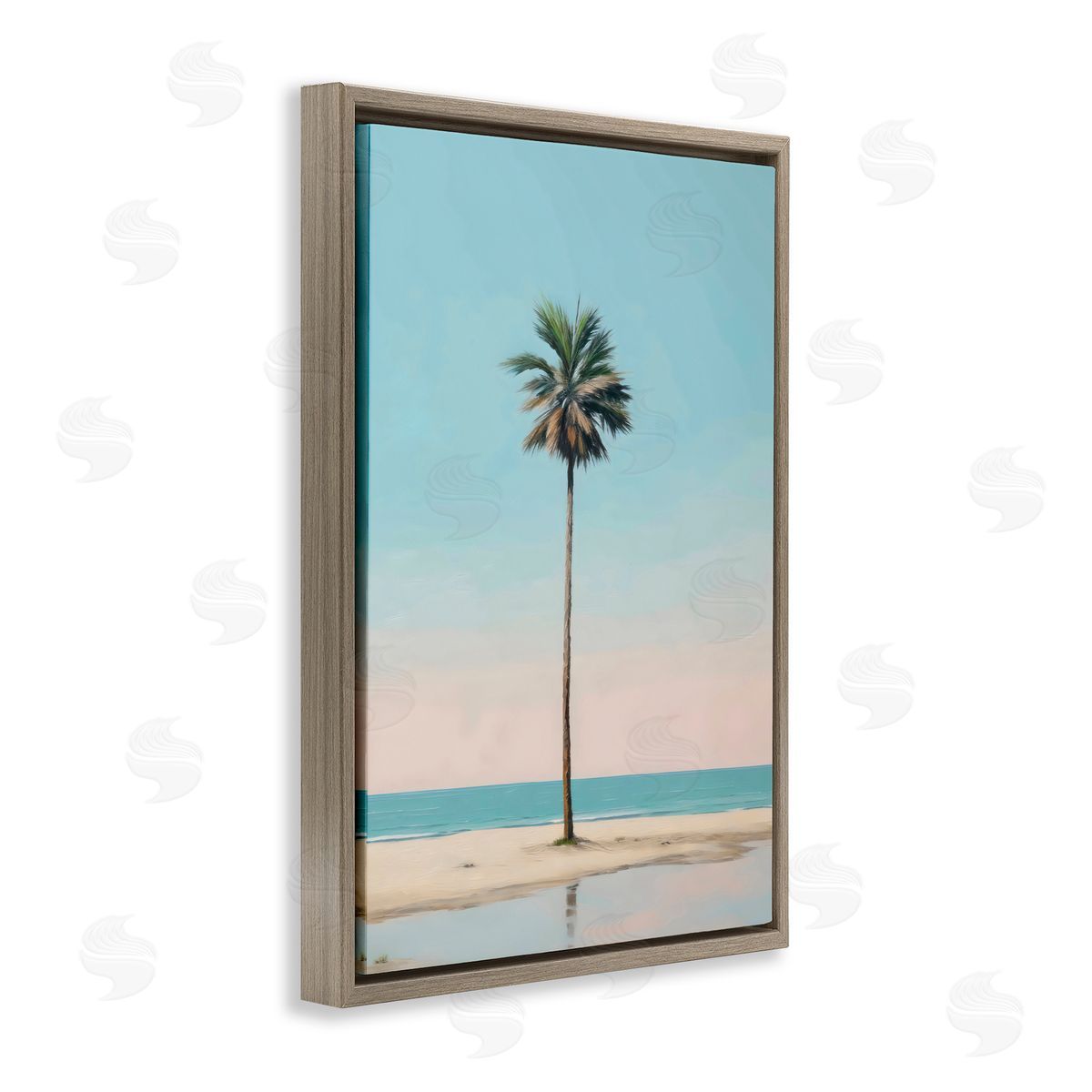 LSR Design Studio High Tide Lone Palm Brown Floating Frame Canvas Art Print