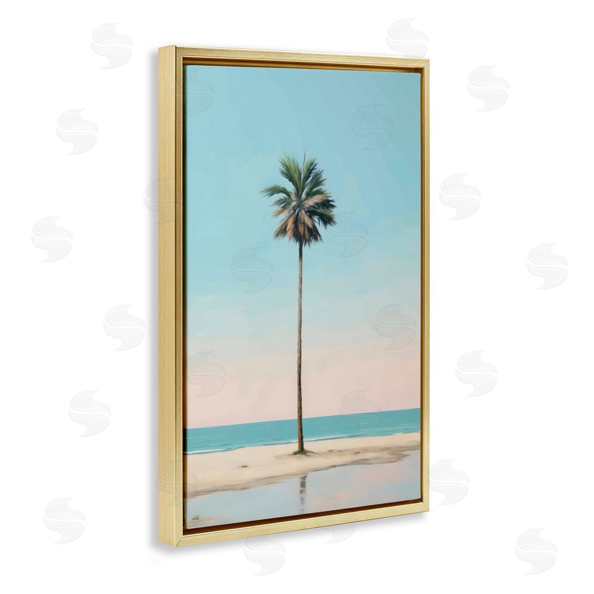 LSR Design Studio High Tide Lone Palm Gold Floating Frame Canvas Art Print