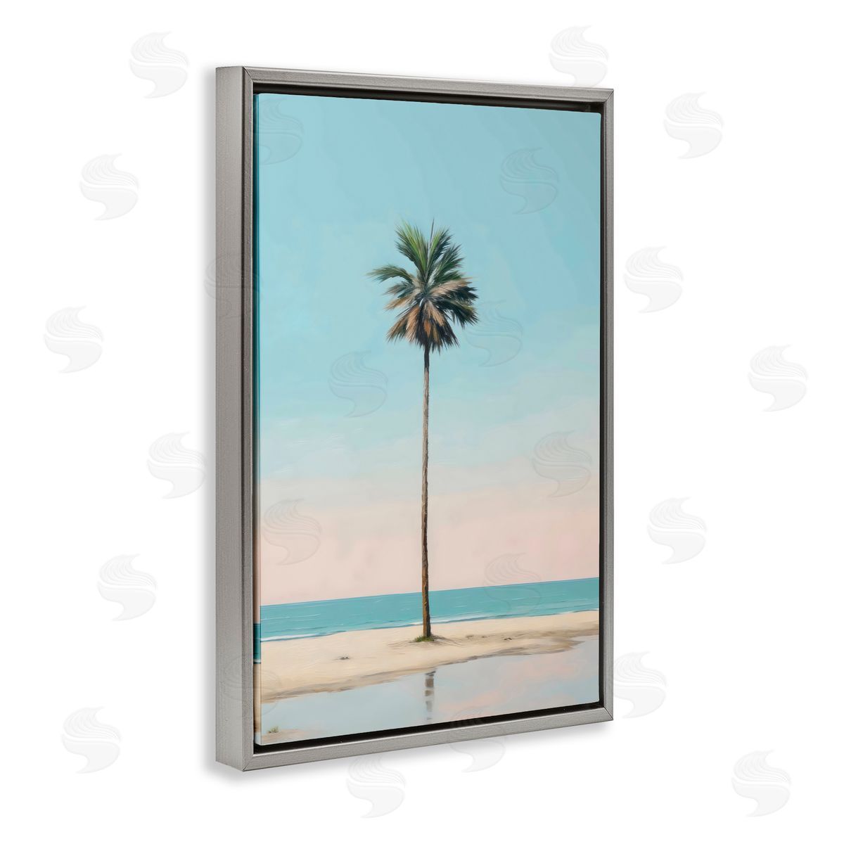 LSR Design Studio High Tide Lone Palm Gray Floating Frame Canvas Art Print