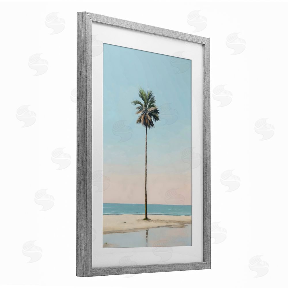 LSR Design Studio High Tide Lone Palm Gray Framed Print Under Glass Art
