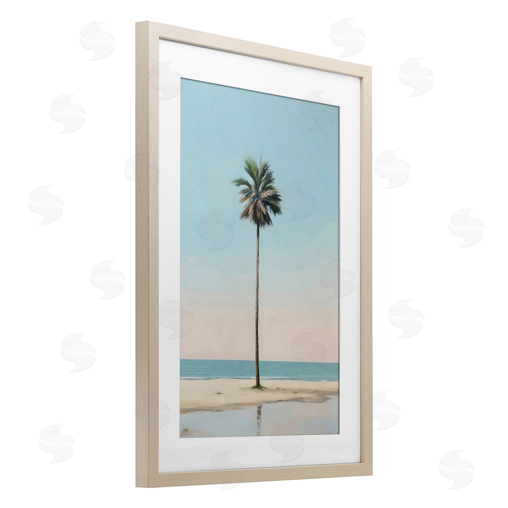 LSR Design Studio High Tide Lone Palm Birch Framed Print Under Glass Art