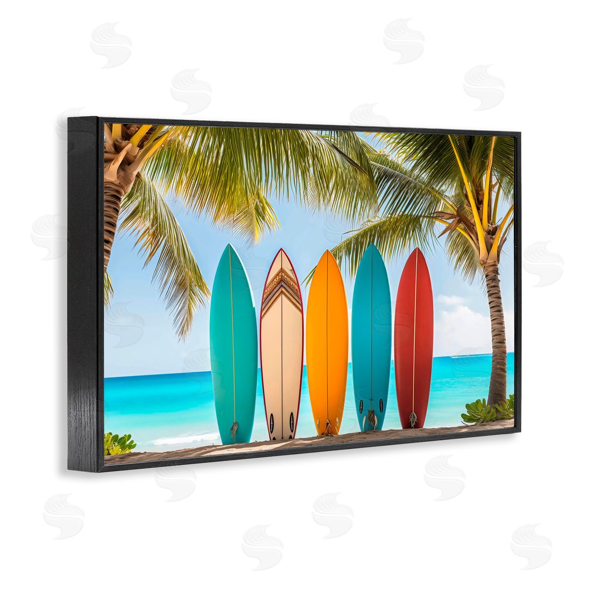 LSR Design Studio Colorful Surfboards Shoreline Black Framed Giclee Art Print