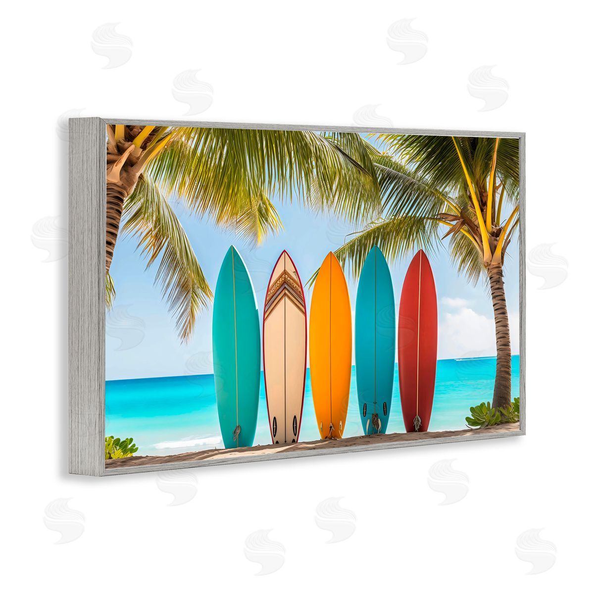 LSR Design Studio Colorful Surfboards Shoreline Gray Framed Giclee Art Print