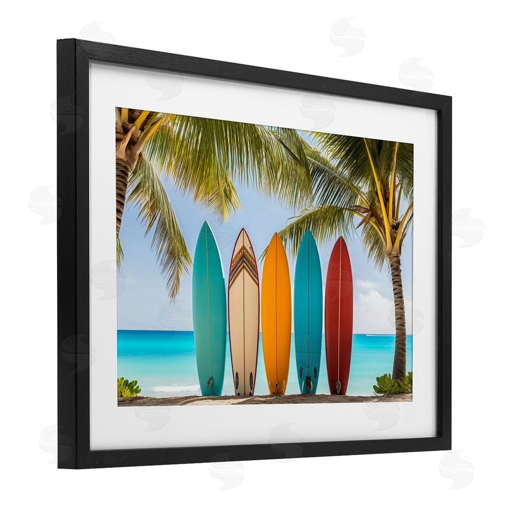 LSR Design Studio Colorful Surfboards Shoreline Black Framed Print Under Glass Art