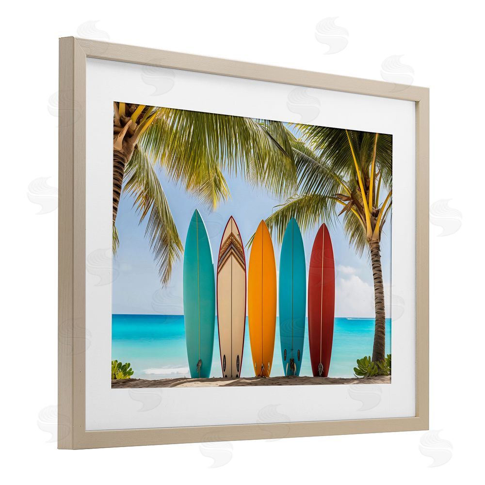 LSR Design Studio Colorful Surfboards Shoreline Birch Framed Print Under Glass Art