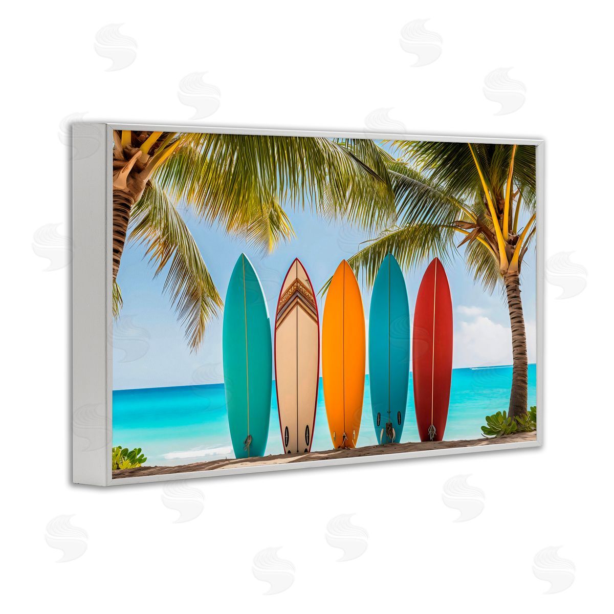 LSR Design Studio Colorful Surfboards Shoreline White Frame Giclee Art Print