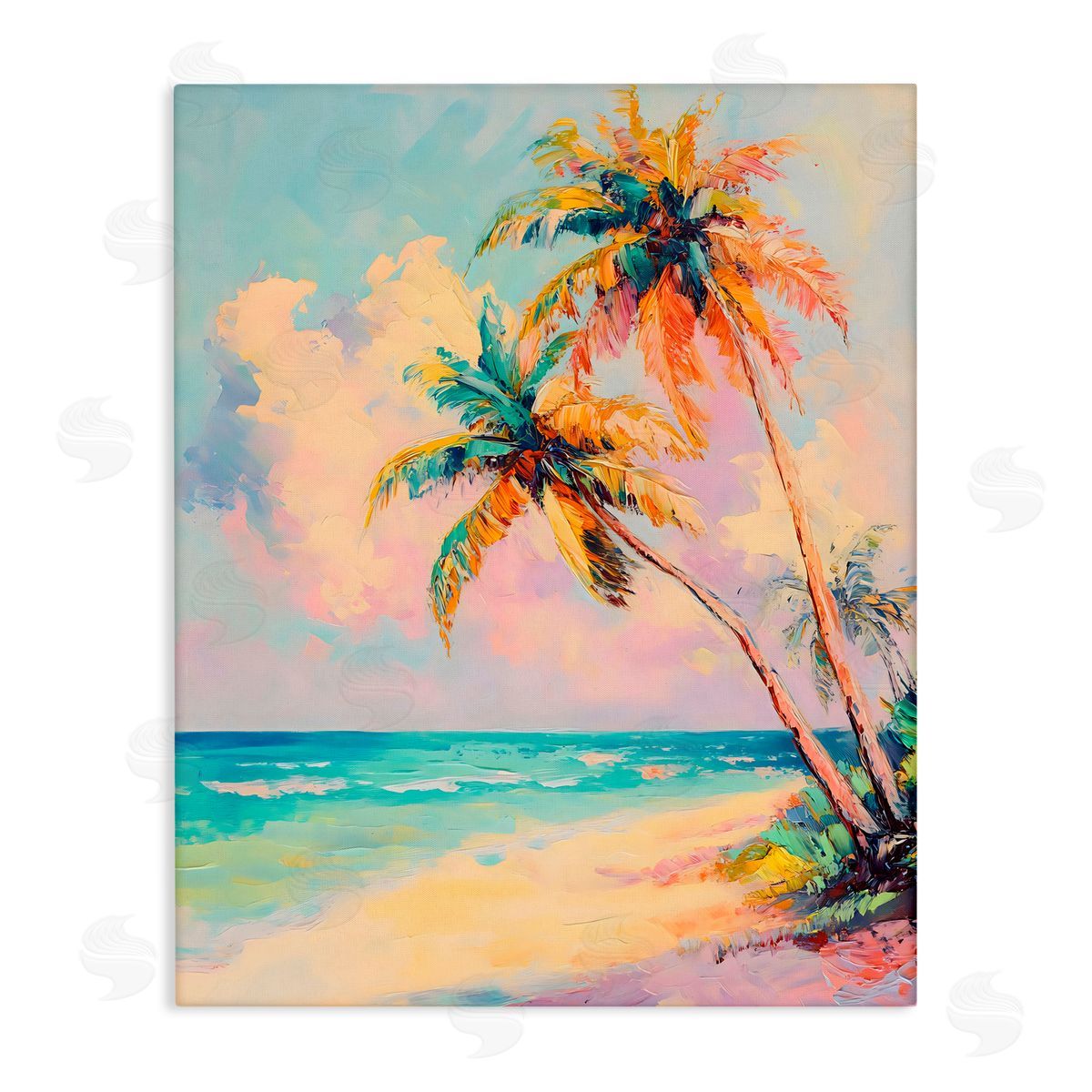 LSR Design Studio Colorful Pastels Coastal Scene Canvas Wall Art Print