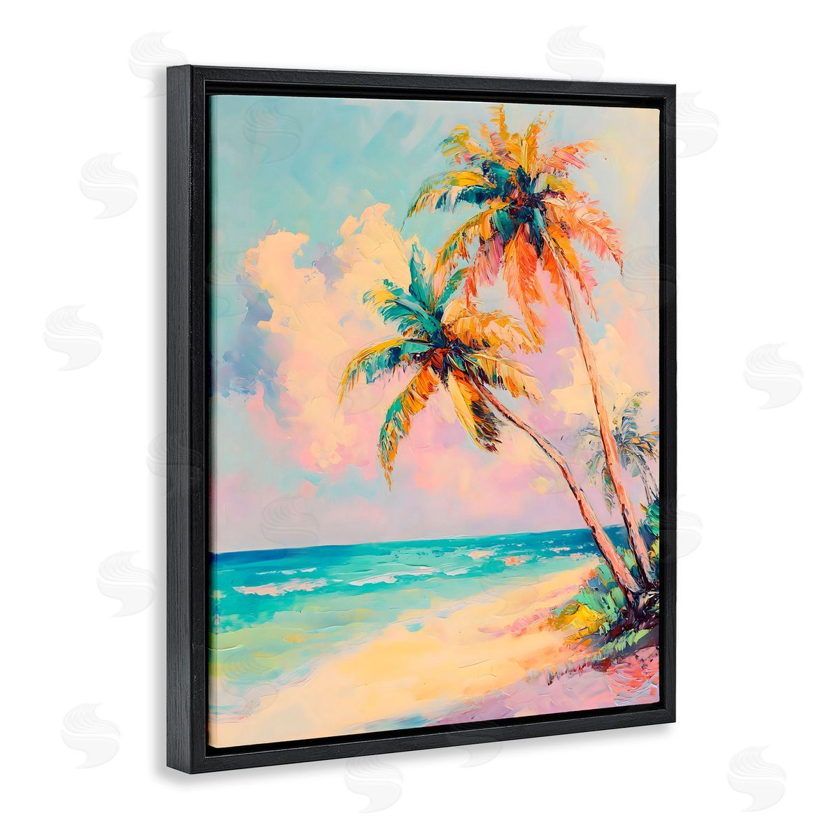 LSR Design Studio Colorful Pastels Coastal Scene Black Floating Frame Canvas Wall Art Print