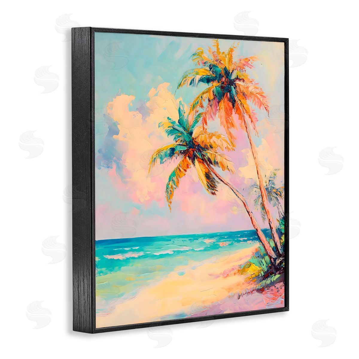 LSR Design Studio Colorful Pastels Coastal Scene Black Framed Giclee Art Print