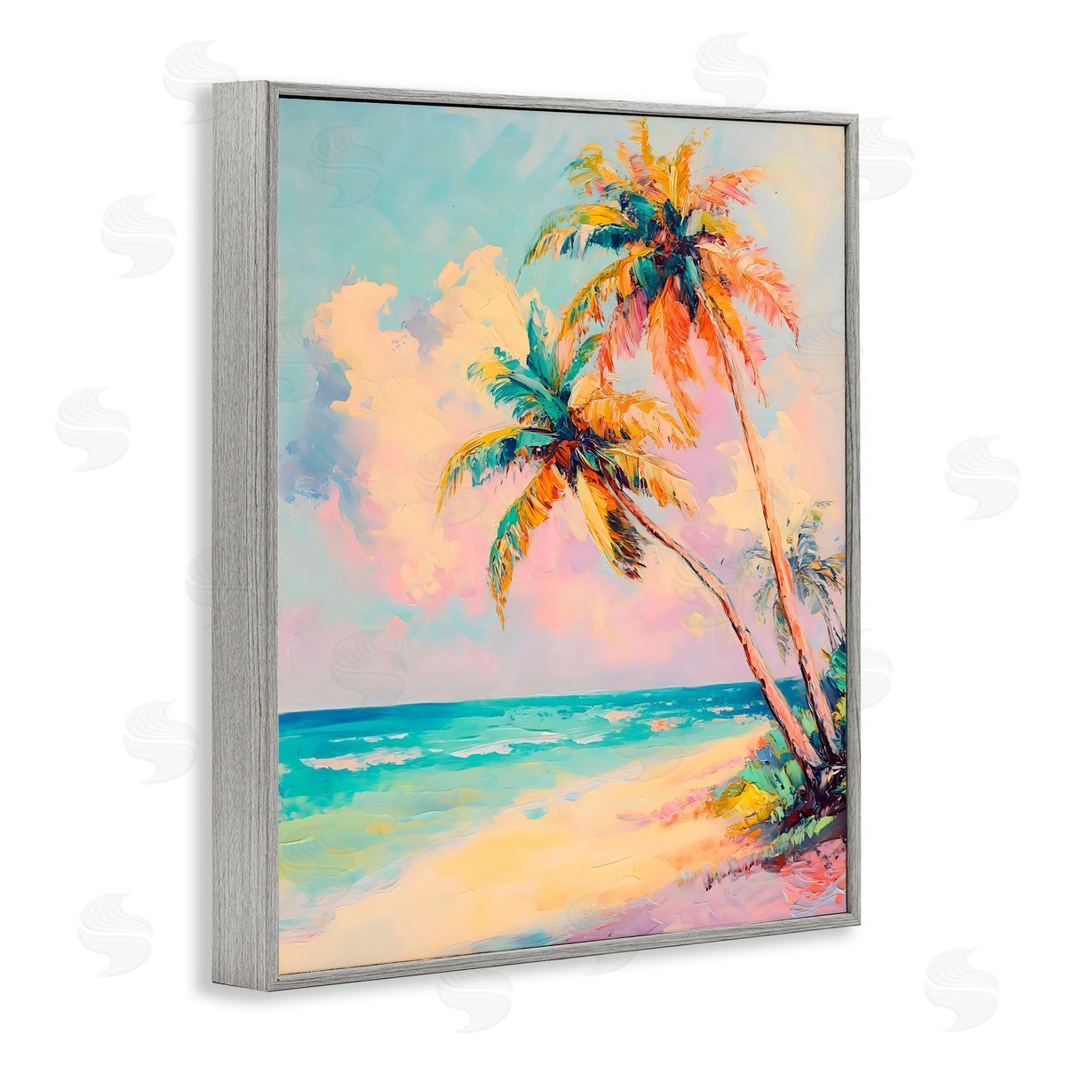 LSR Design Studio Colorful Pastels Coastal Scene Gray Framed Giclee Art Print