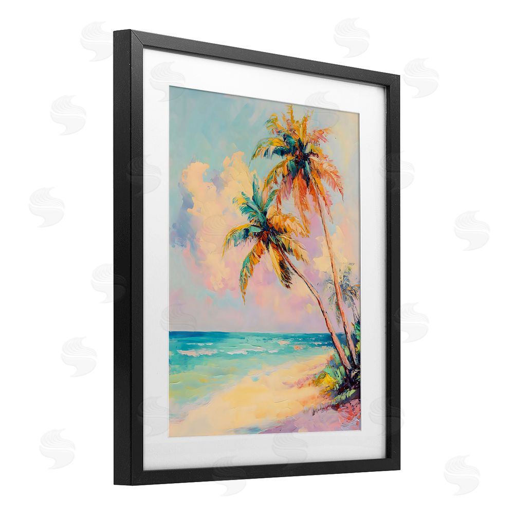 LSR Design Studio Colorful Pastels Coastal Scene Black Framed Print Under Glass Art