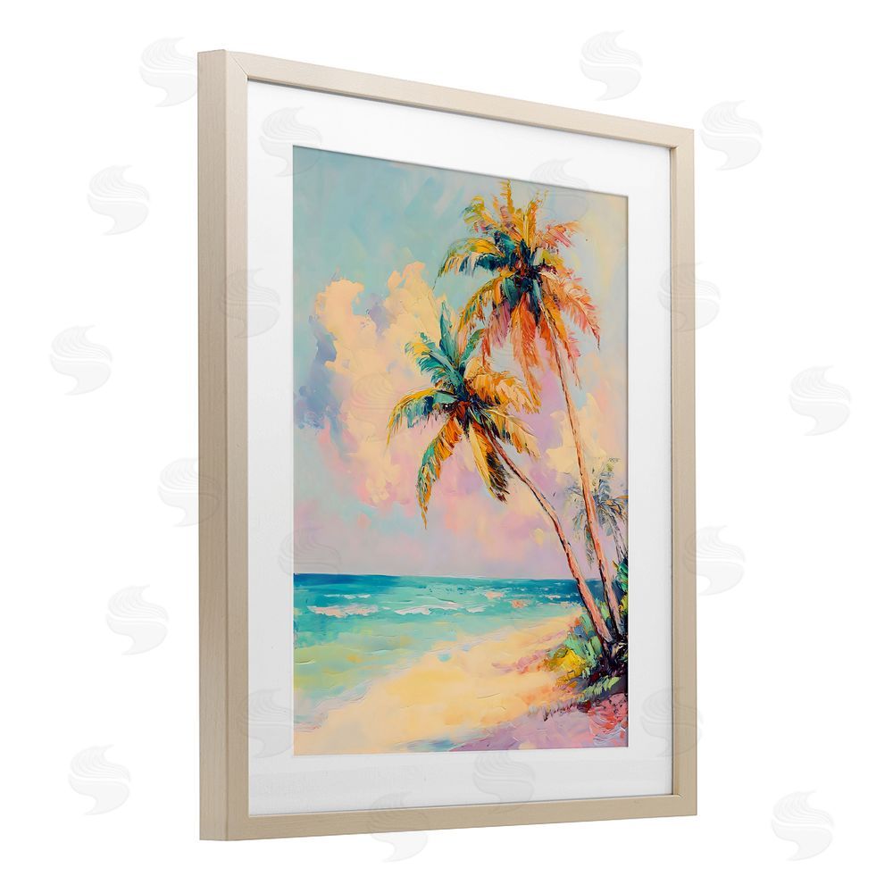 LSR Design Studio Colorful Pastels Coastal Scene Birch Framed Print Under Glass Art
