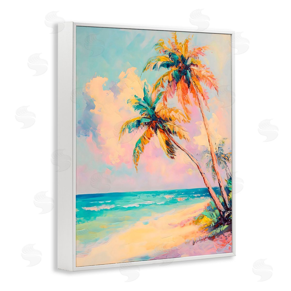 LSR Design Studio Colorful Pastels Coastal Scene White Frame Giclee Art Print