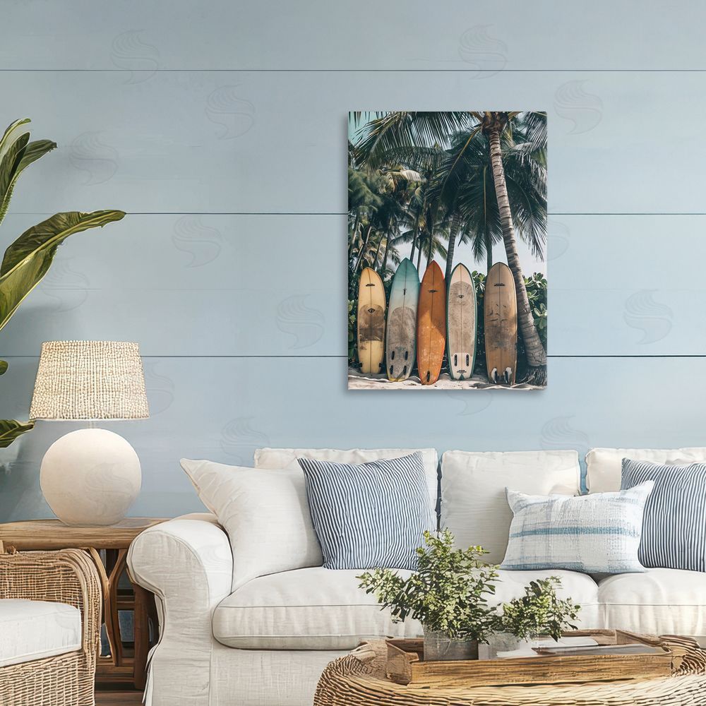 LSR Design Studio Vintage Surfboard Lineup Printed Wall Art in Room