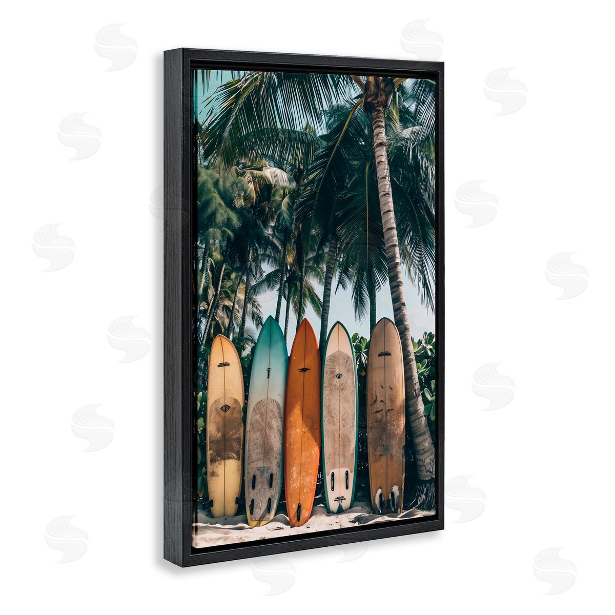 LSR Design Studio Vintage Surfboard Lineup Black Floating Frame Canvas Wall Art Print