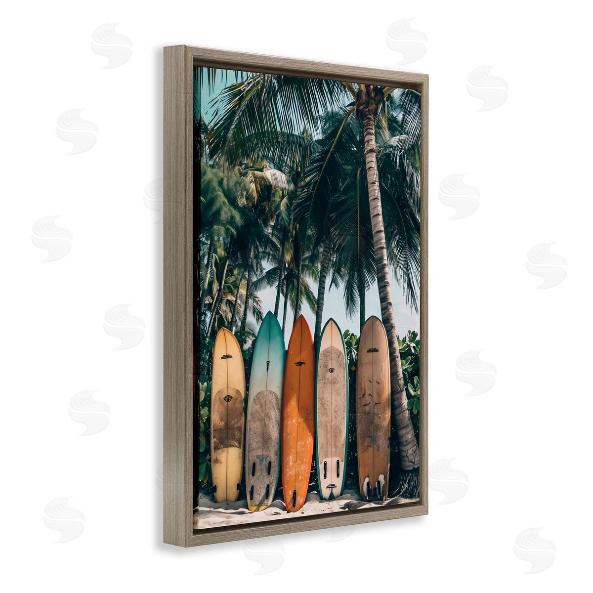 LSR Design Studio Vintage Surfboard Lineup Brown Floating Frame Canvas Art Print