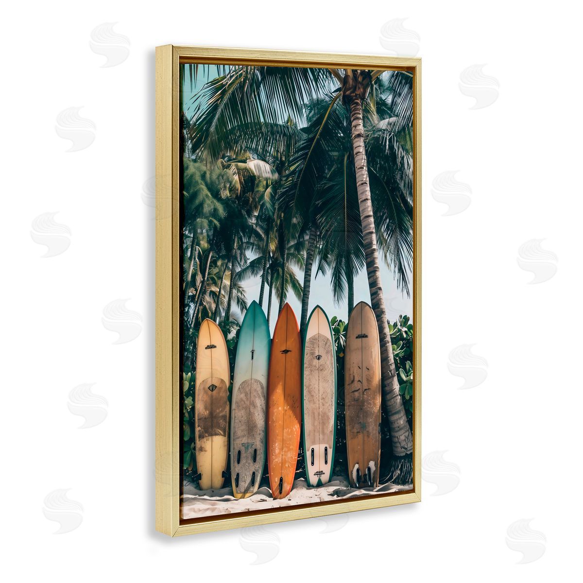 LSR Design Studio Vintage Surfboard Lineup Gold Floating Frame Canvas Art Print