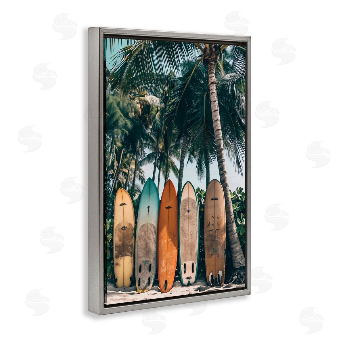 LSR Design Studio Vintage Surfboard Lineup Gray Floating Frame Canvas Art Print