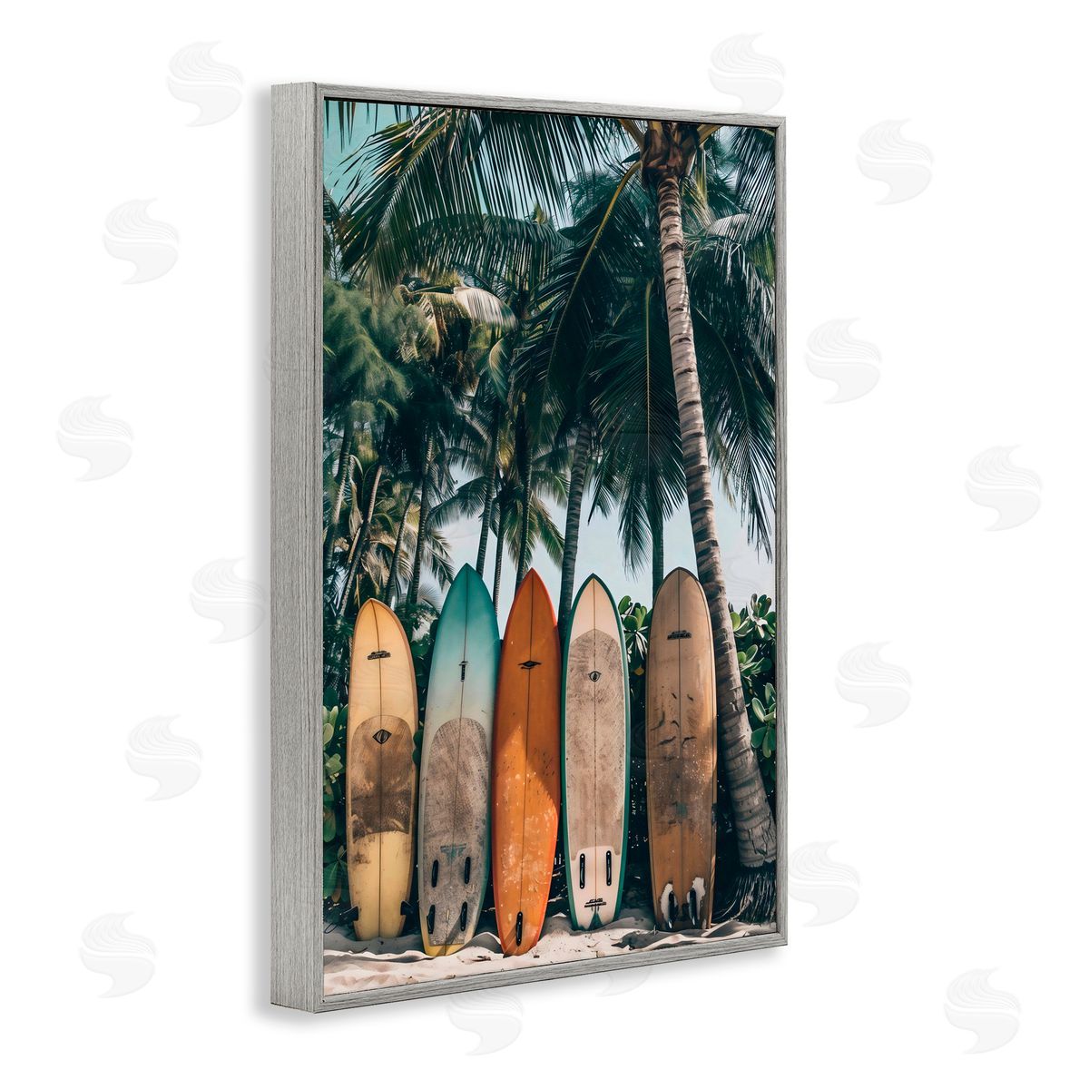 LSR Design Studio Vintage Surfboard Lineup Gray Framed Giclee Art Print
