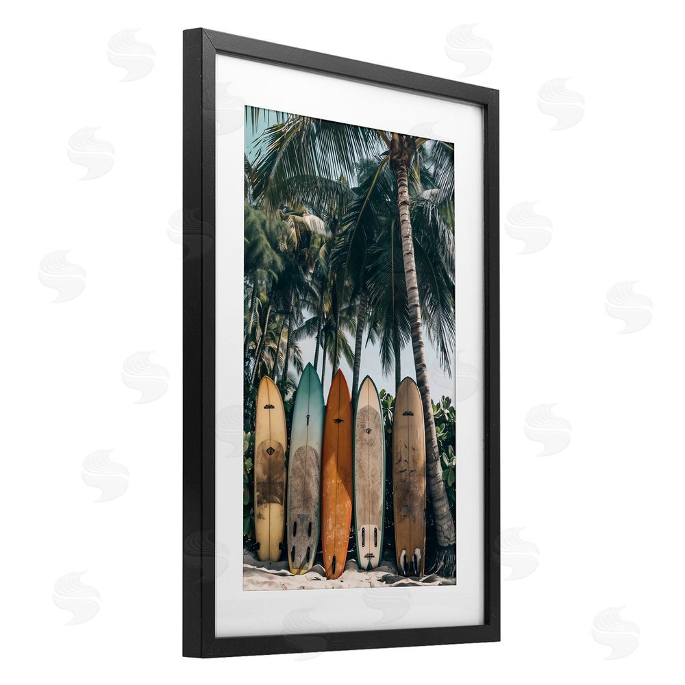 LSR Design Studio Vintage Surfboard Lineup Black Framed Print Under Glass Art