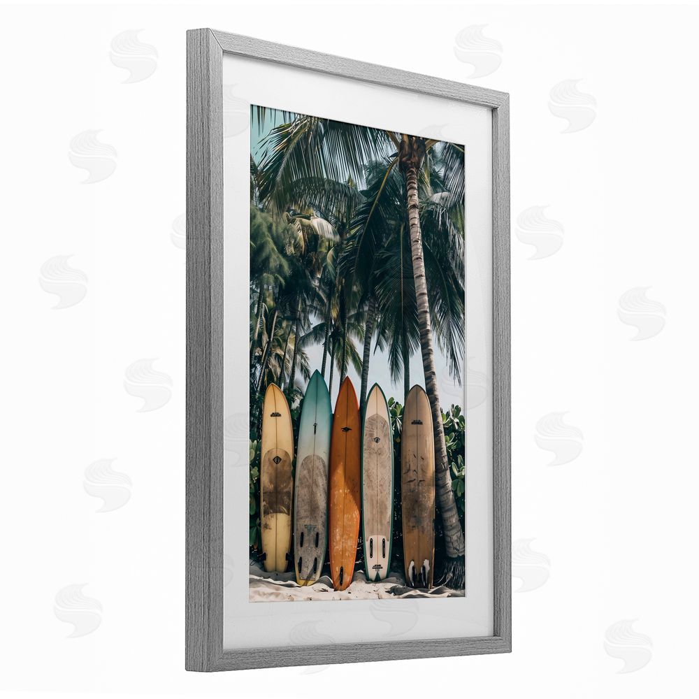 LSR Design Studio Vintage Surfboard Lineup Gray Framed Print Under Glass Art