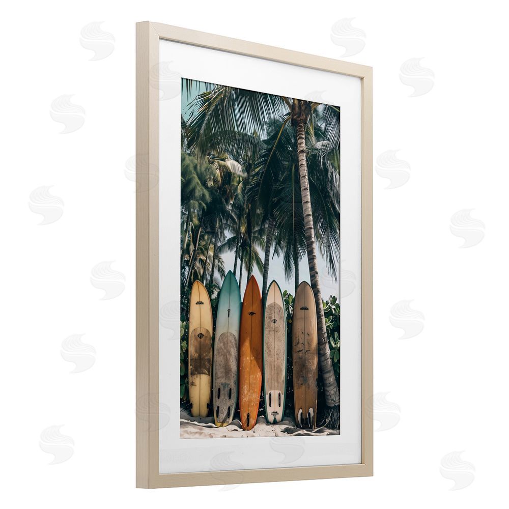 LSR Design Studio Vintage Surfboard Lineup Birch Framed Print Under Glass Art