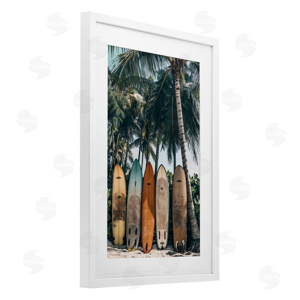 LSR Design Studio Vintage Surfboard Lineup White Framed Print Under Glass Art
