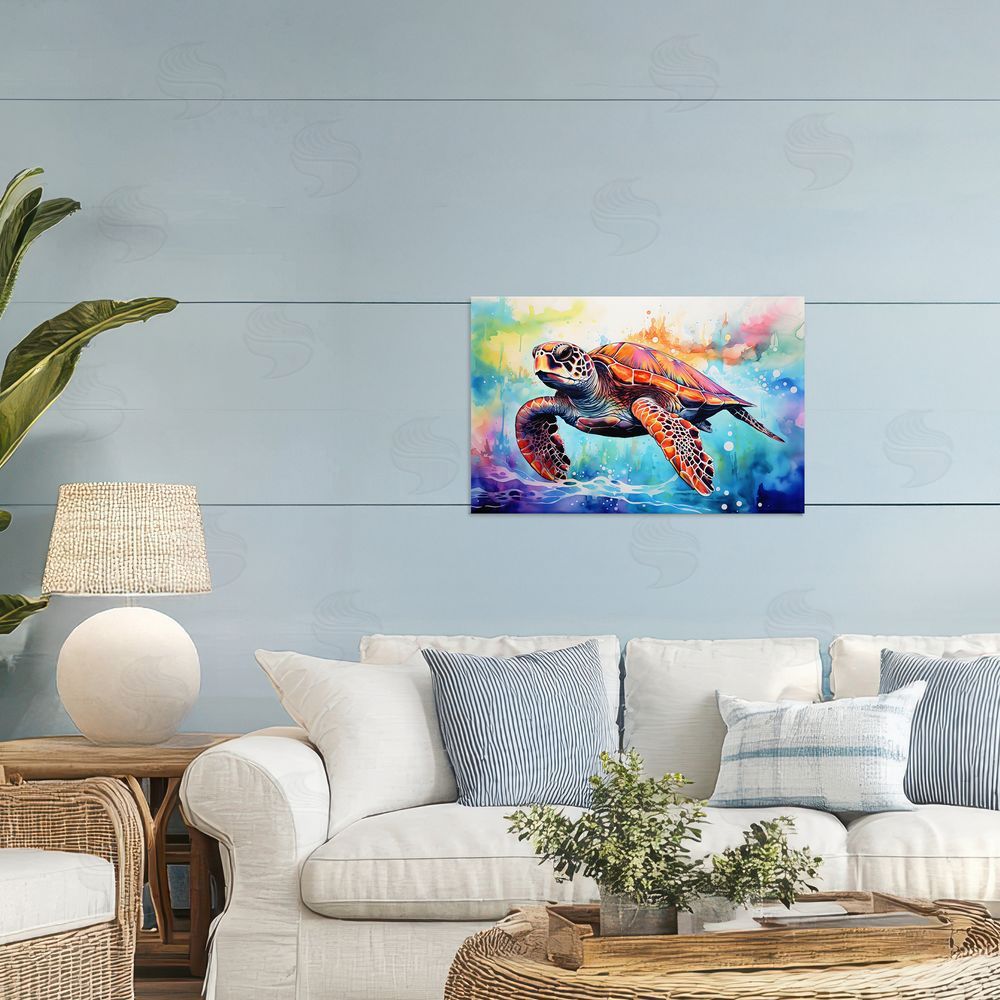 LSR Design Studio Sea Turtle over Watercolor Splash Printed Wall Art in Room