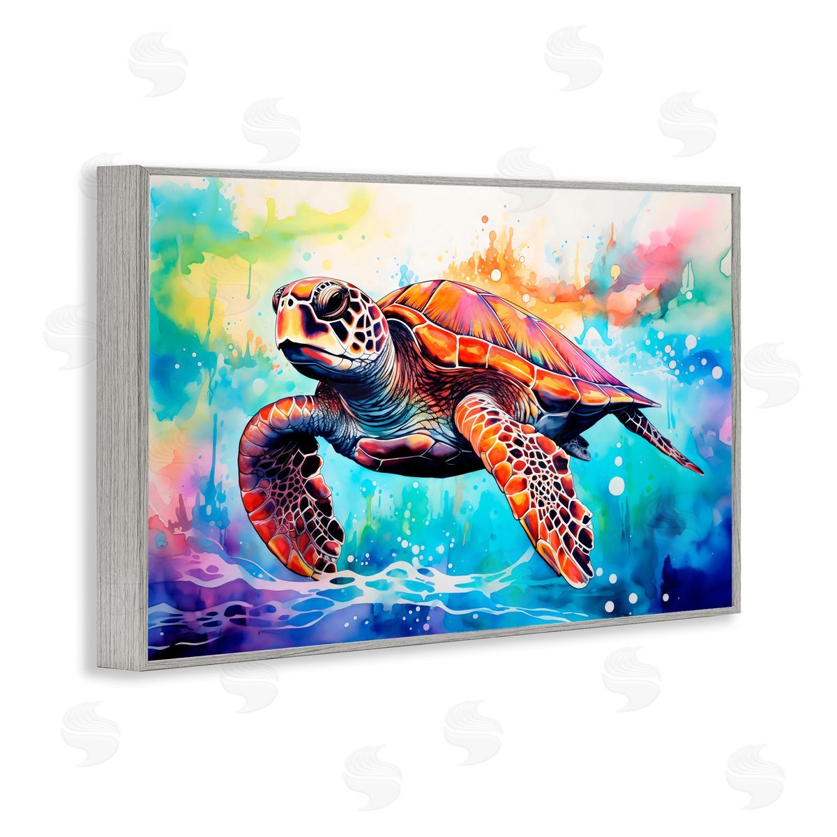 LSR Design Studio Sea Turtle over Watercolor Splash Gray Framed Giclee Art Print