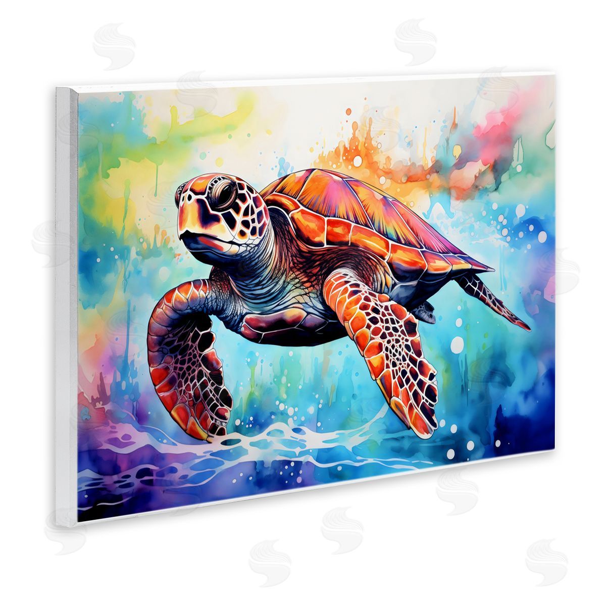 LSR Design Studio Sea Turtle over Watercolor Splash Wall Plaque Art Print