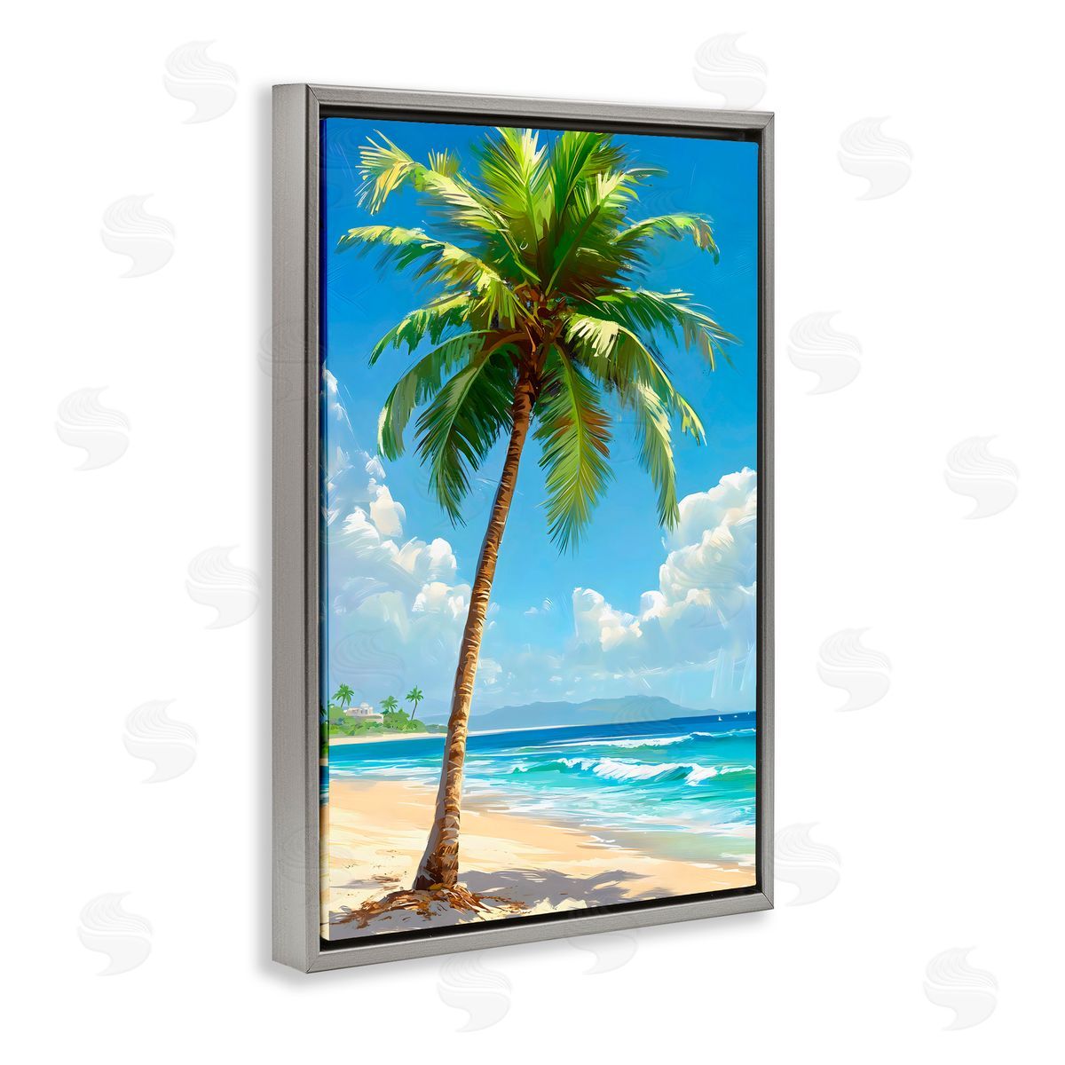 LSR Design Studio Shade From Palm Trees Gray Floating Frame Canvas Art Print