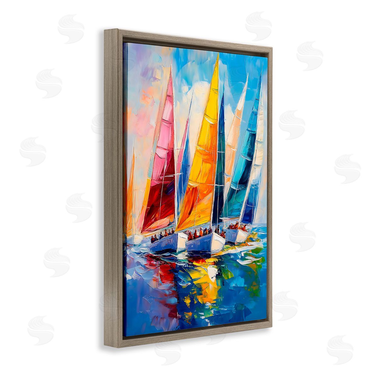LSR Design Studio Colorful Sails Regatta Brown Floating Frame Canvas Art Print