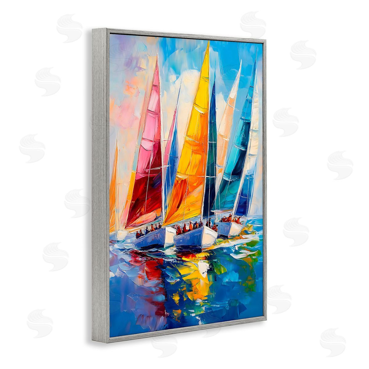 LSR Design Studio Colorful Sails Regatta Gray Framed Giclee Art Print