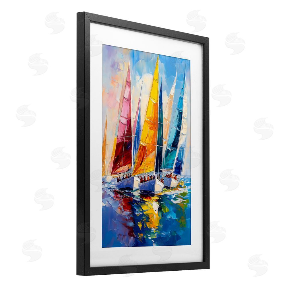 LSR Design Studio Colorful Sails Regatta Black Framed Print Under Glass Art