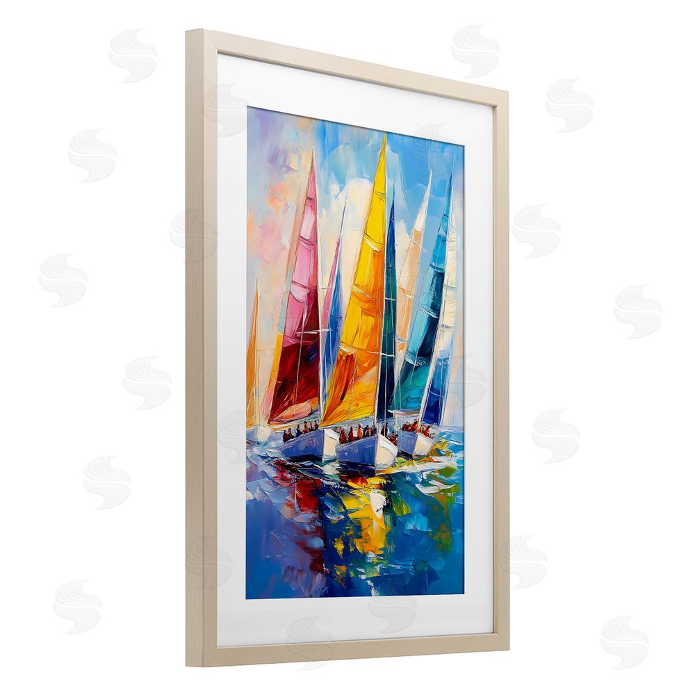 LSR Design Studio Colorful Sails Regatta Birch Framed Print Under Glass Art