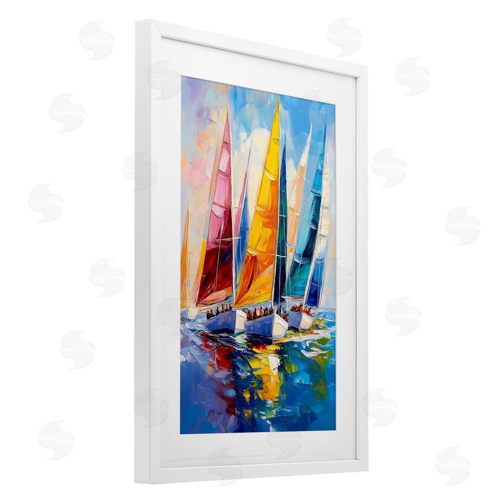 LSR Design Studio Colorful Sails Regatta White Framed Print Under Glass Art