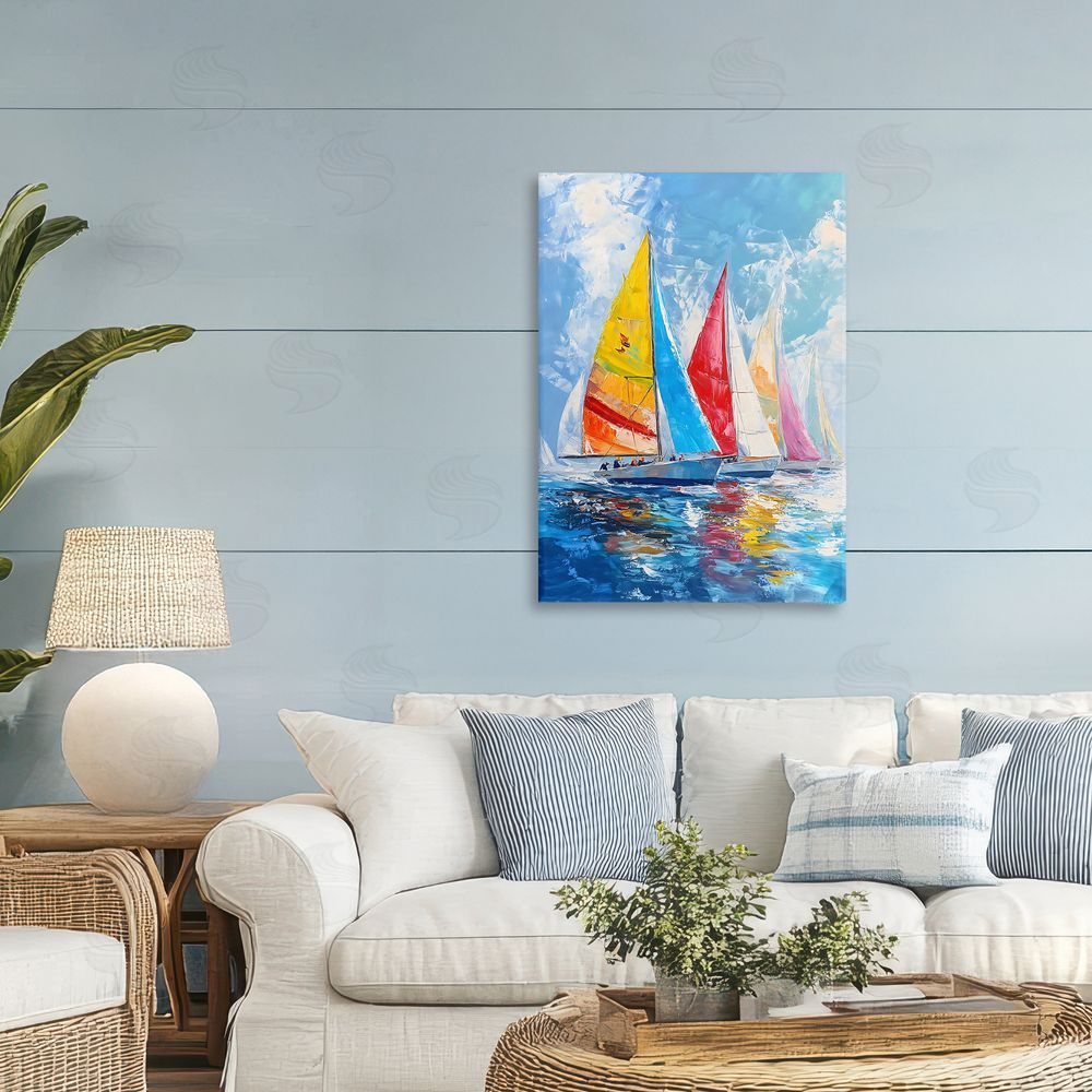 LSR Design Studio Fleet of Colorful Sails Printed Wall Art in Room