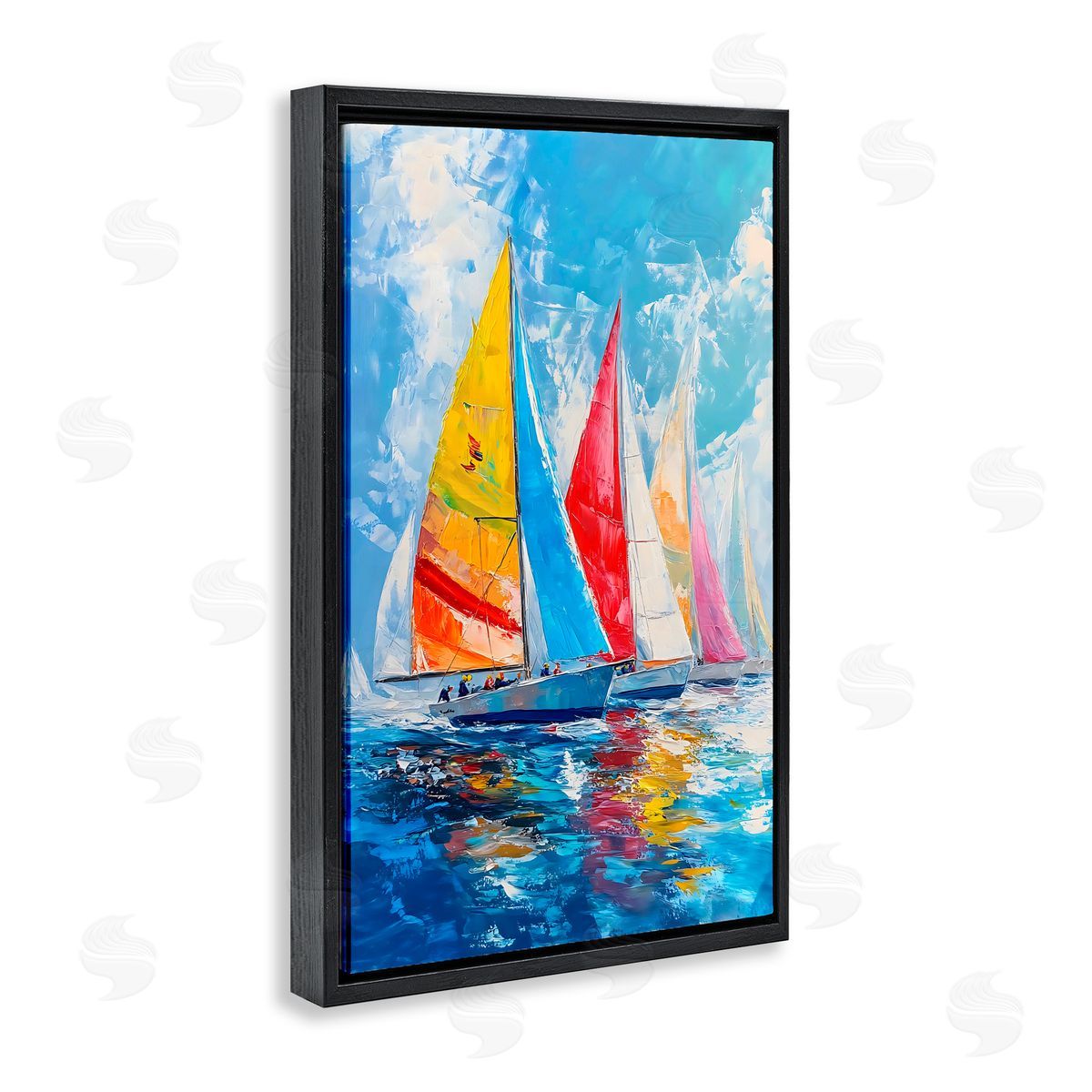 LSR Design Studio Fleet of Colorful Sails Black Floating Frame Canvas Wall Art Print