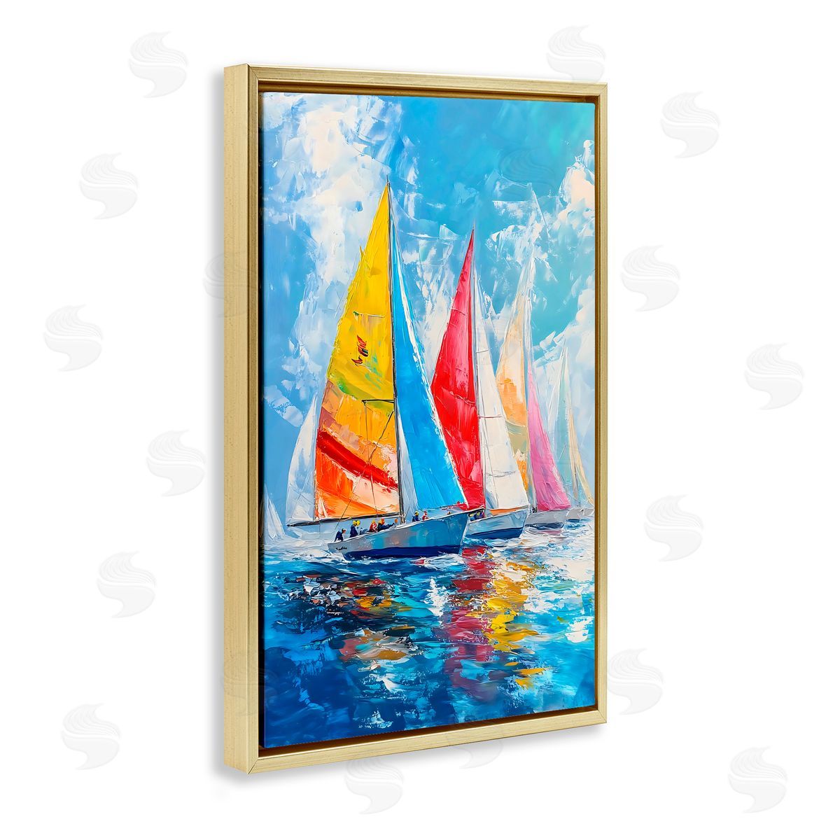 LSR Design Studio Fleet of Colorful Sails Gold Floating Frame Canvas Art Print