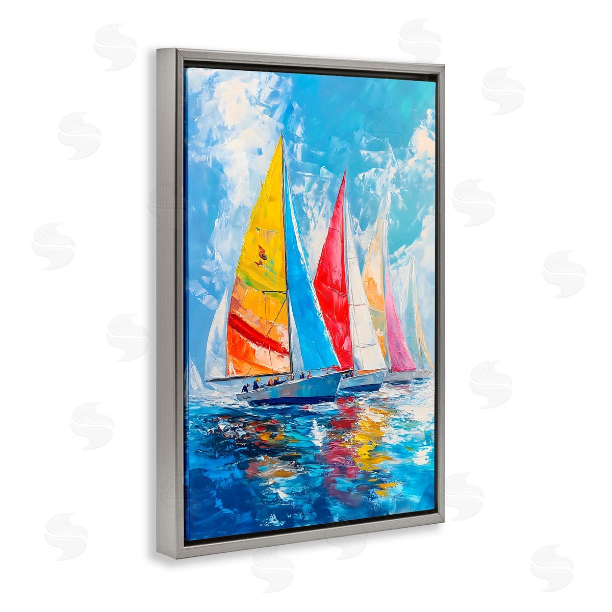 LSR Design Studio Fleet of Colorful Sails Gray Floating Frame Canvas Art Print