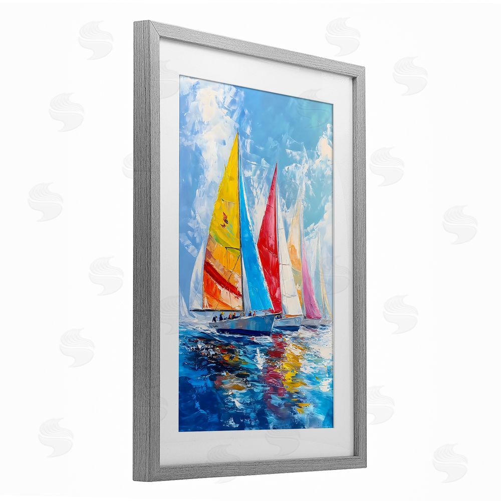 LSR Design Studio Fleet of Colorful Sails Gray Framed Print Under Glass Art