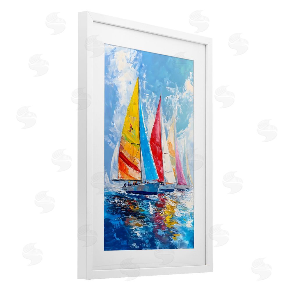 LSR Design Studio Fleet of Colorful Sails White Framed Print Under Glass Art