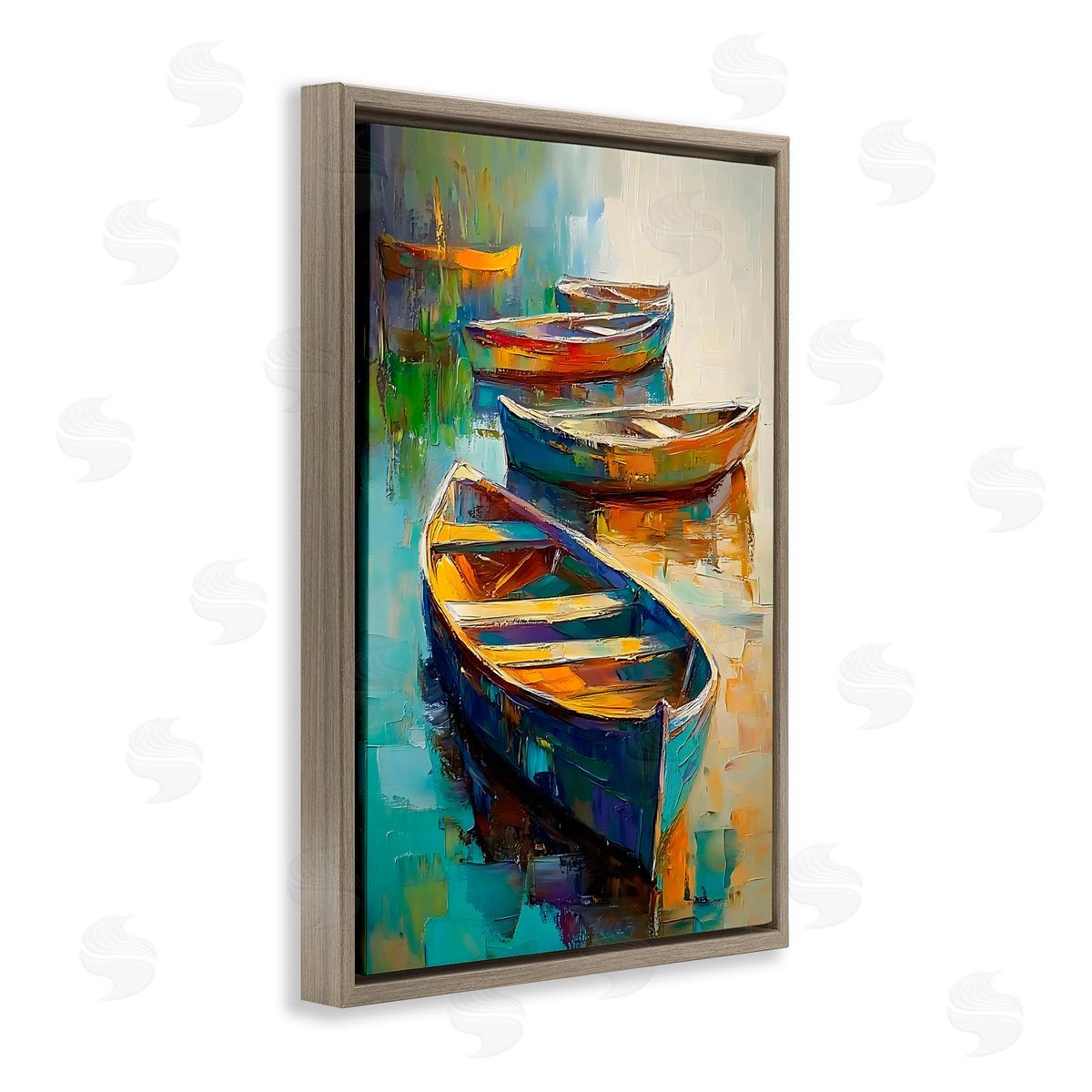 LSR Design Studio Waiting Boats Expressionism Brown Floating Frame Canvas Art Print