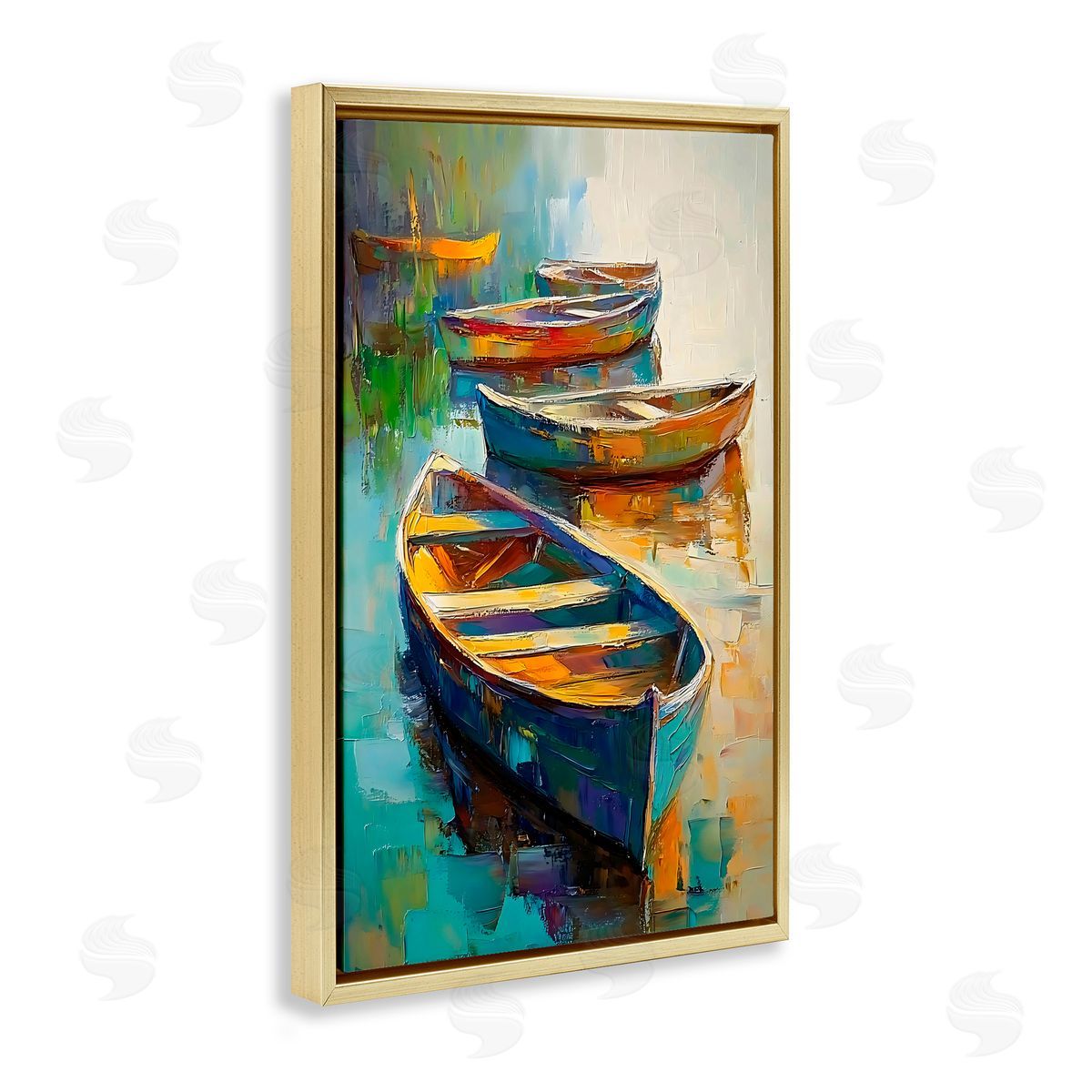 LSR Design Studio Waiting Boats Expressionism Gold Floating Frame Canvas Art Print