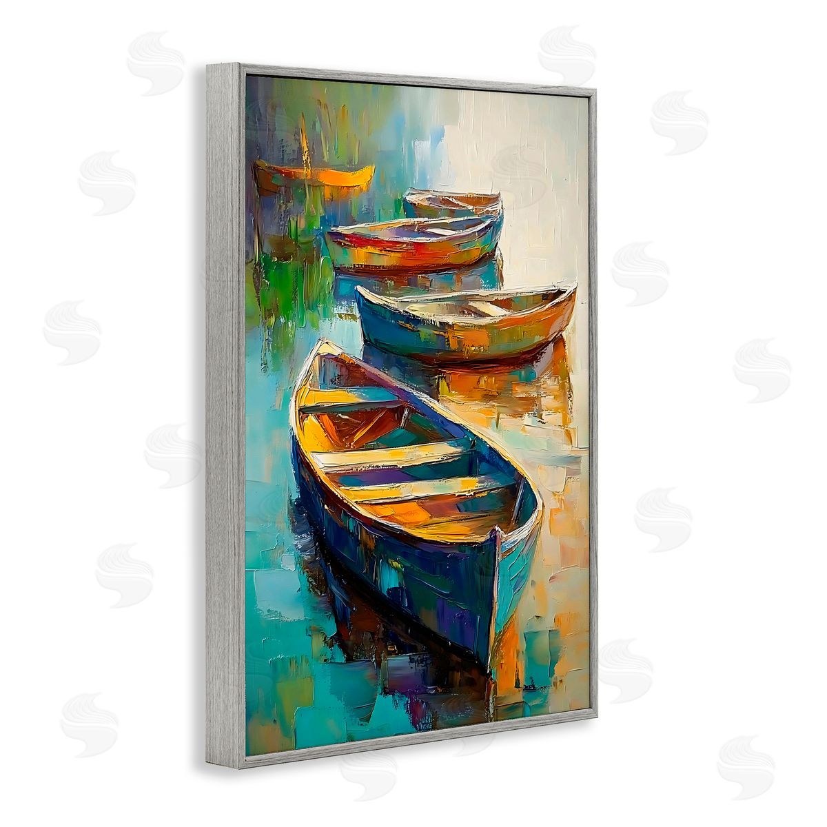 LSR Design Studio Waiting Boats Expressionism Gray Framed Giclee Art Print