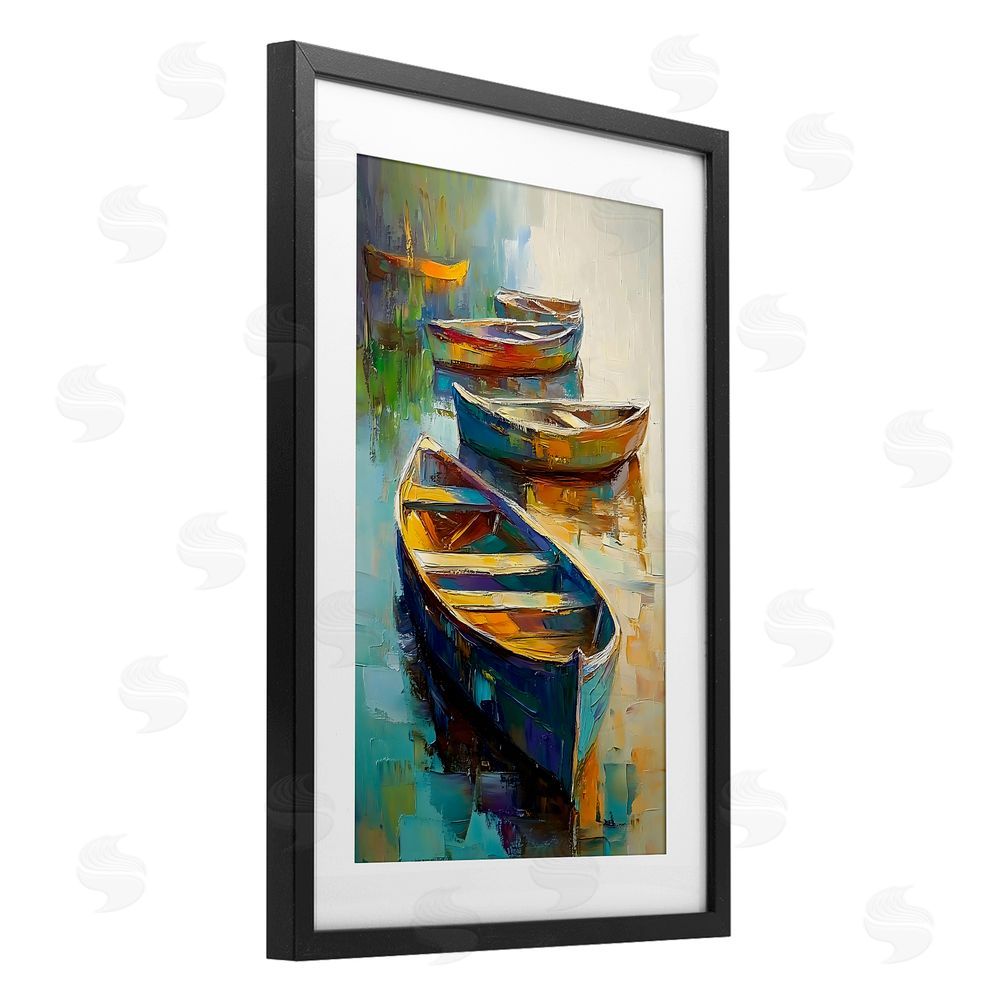 LSR Design Studio Waiting Boats Expressionism Black Framed Print Under Glass Art