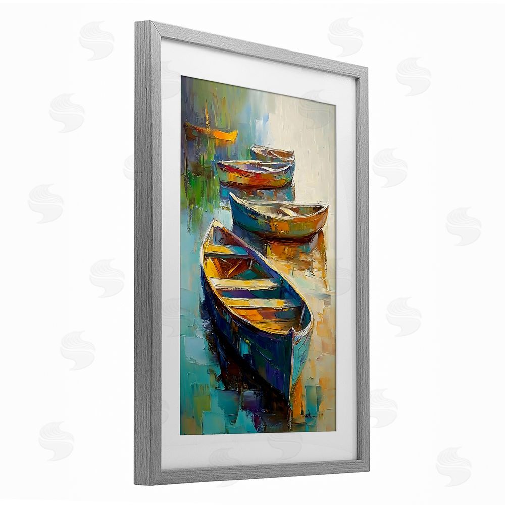 LSR Design Studio Waiting Boats Expressionism Gray Framed Print Under Glass Art