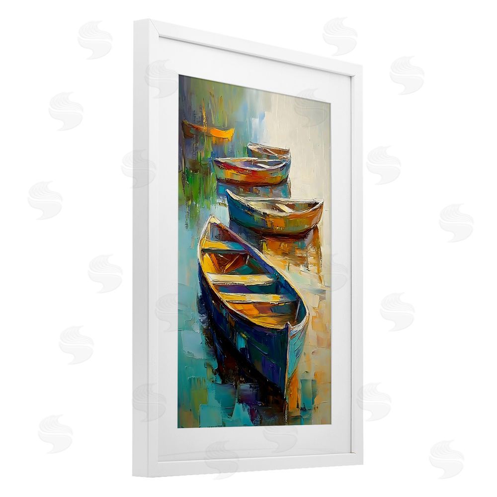 LSR Design Studio Waiting Boats Expressionism White Framed Print Under Glass Art