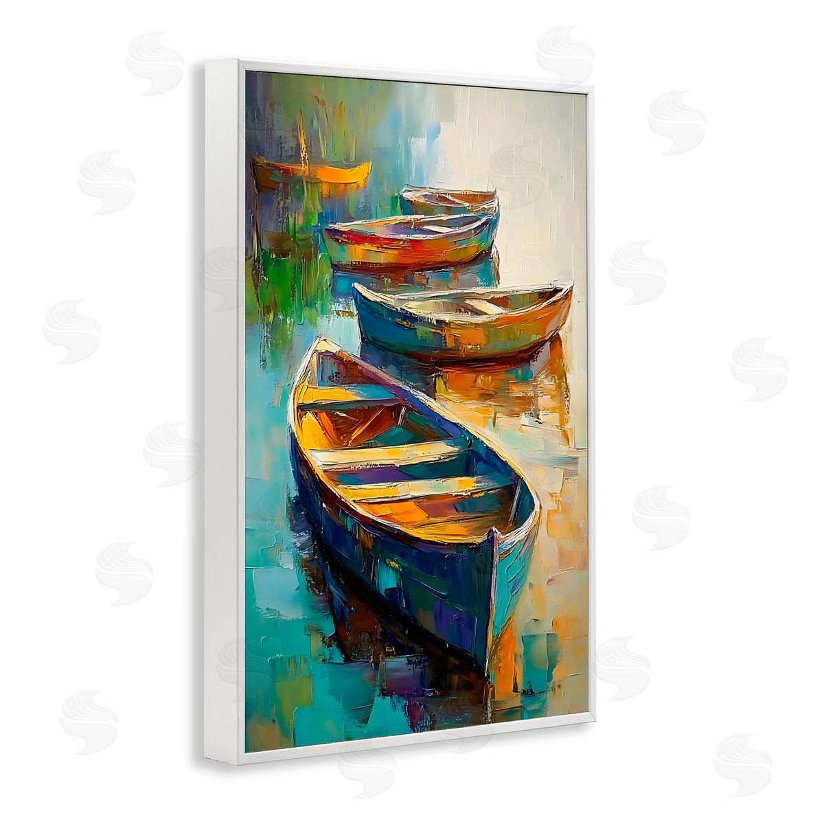 LSR Design Studio Waiting Boats Expressionism White Frame Giclee Art Print